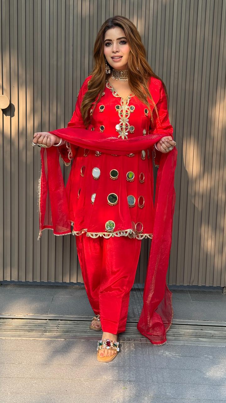 Yuvina Farshi Suit- Red, Orange